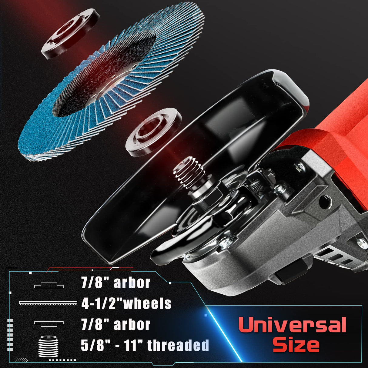 SHALL Angle Grinder Tool 7.5Amp 4-1/2 Inch, 6-Variable-Speed Grinders Power Tools, Electric Metal Grinder 12000 RPM w/ 2 Safety Guards, Cutting Wheels, Flap Discs, Non-Slip Handle for Metal/Wood SHALL