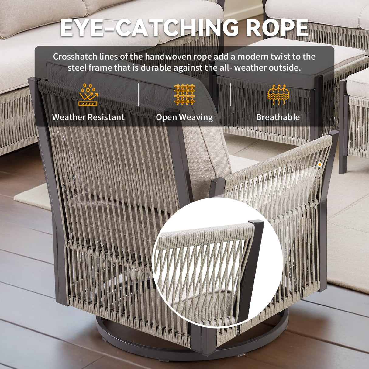 5 Pieces Patio Furniture Sets, Outdoor Modular Sectional with Sofa, 2 Swivel Glider Chairs & 2 Ottomans, All-Weather Rattan Conversation Seating Group for Backyard, Deck, Porch, Beige PPorfamilia