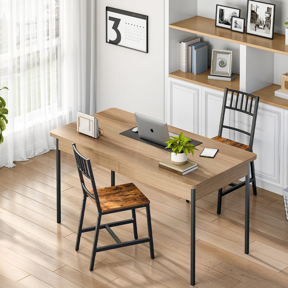 HOOBRO Dining Chairs Set of 2, Rustic Wooden Chairs with Metal Frame, Dining Room Chairs with Slat Back, Easy to Assemble, Modern Dining Chair for Kitchen, Living Room, Rustic Brown and Black BF39CD01 HOOBRO