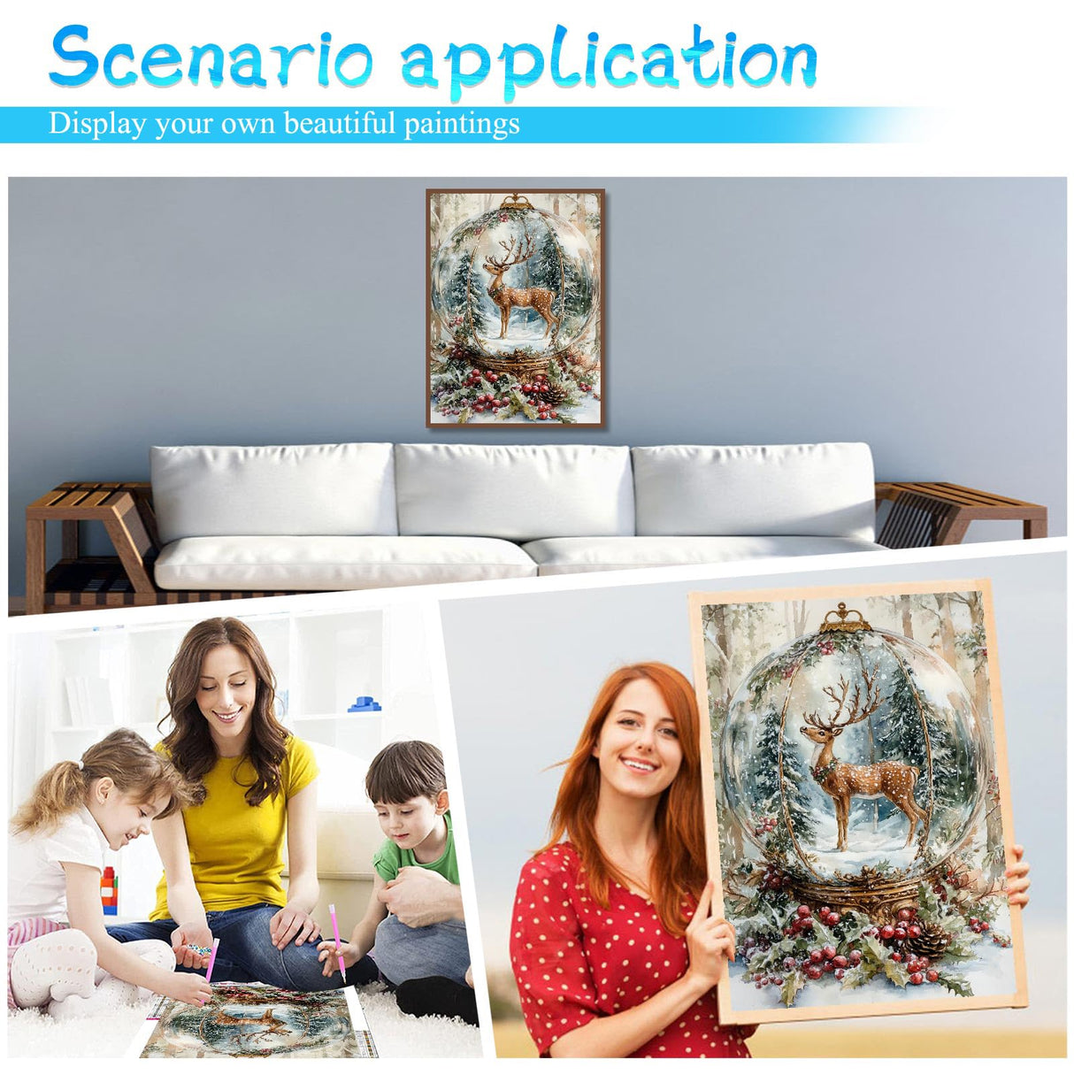 MRMIOOM 5D Christmas Diamond Painting Kits for Adults, DIY Christmas Deer Diamond Art Kits for Beginners, Full Round Rhinestone Gem Art Crafts Paintings for Home Wall Decor 12"x16" MRMIOOM