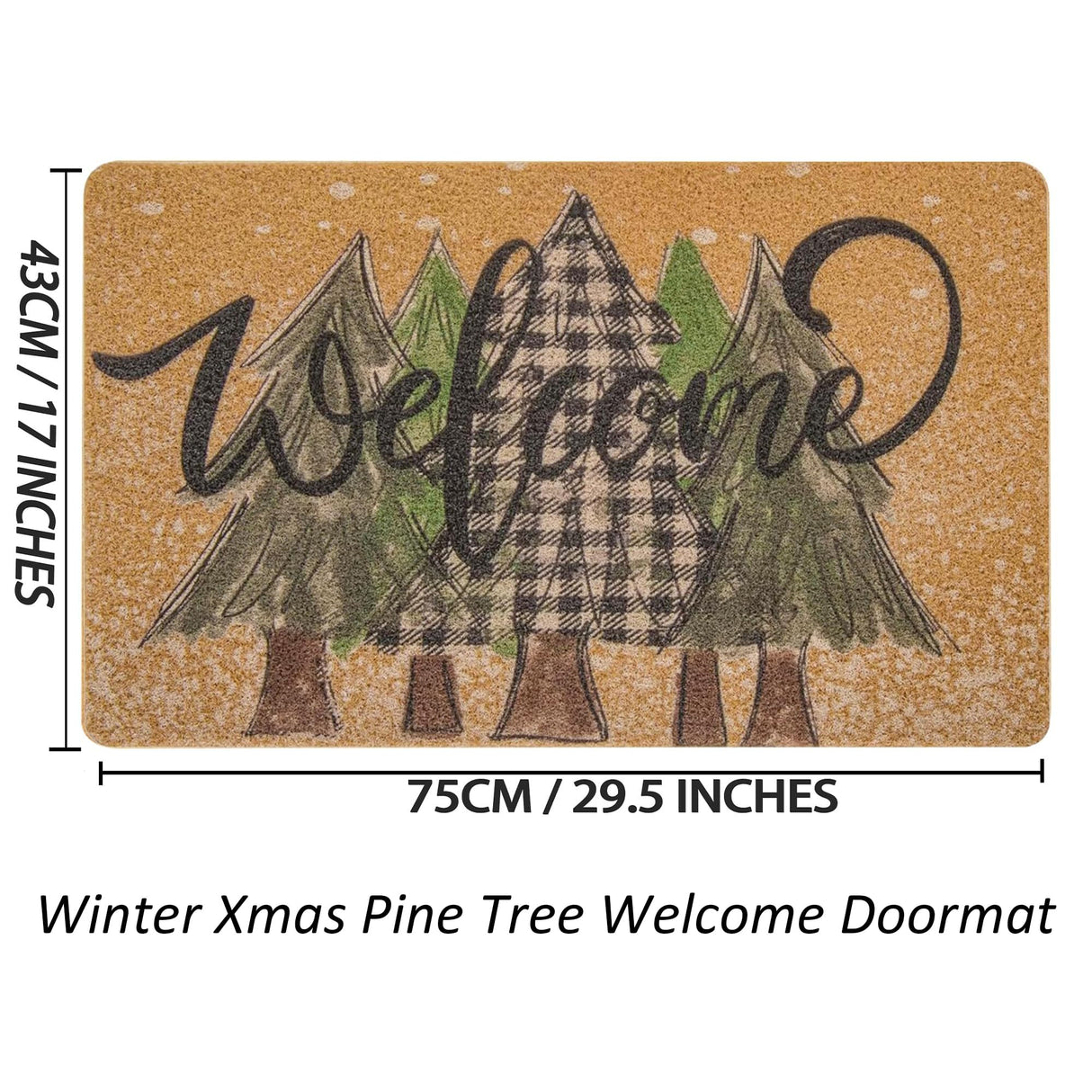 UTOWO Winter Xmas Welcome-Doormat Non-Slip Front-Door-Mats - Plaid Pine-Tree Snow Entrance Mat Porch Home Christmas Decor 17x29in UTOWO