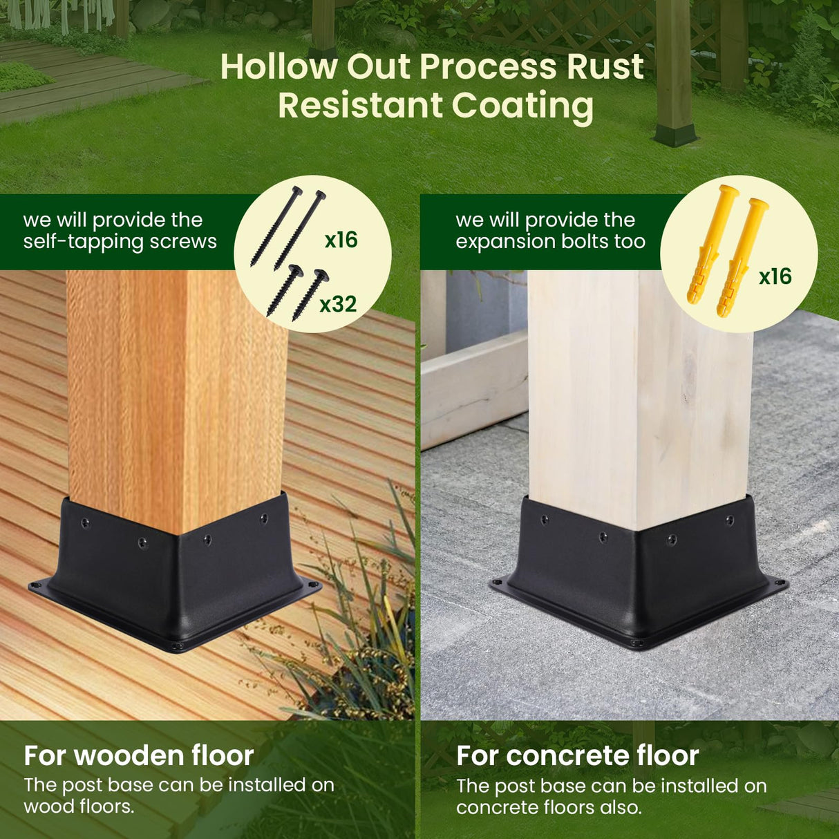 Bazeiona 4x4 Post Base 4Pcs Wood Fence Post Bracket Anchor Base Brackets Deck Post Base for Pergola Railing Mailbox Deck (Inner Size 3.6x3.6) Bazeiona