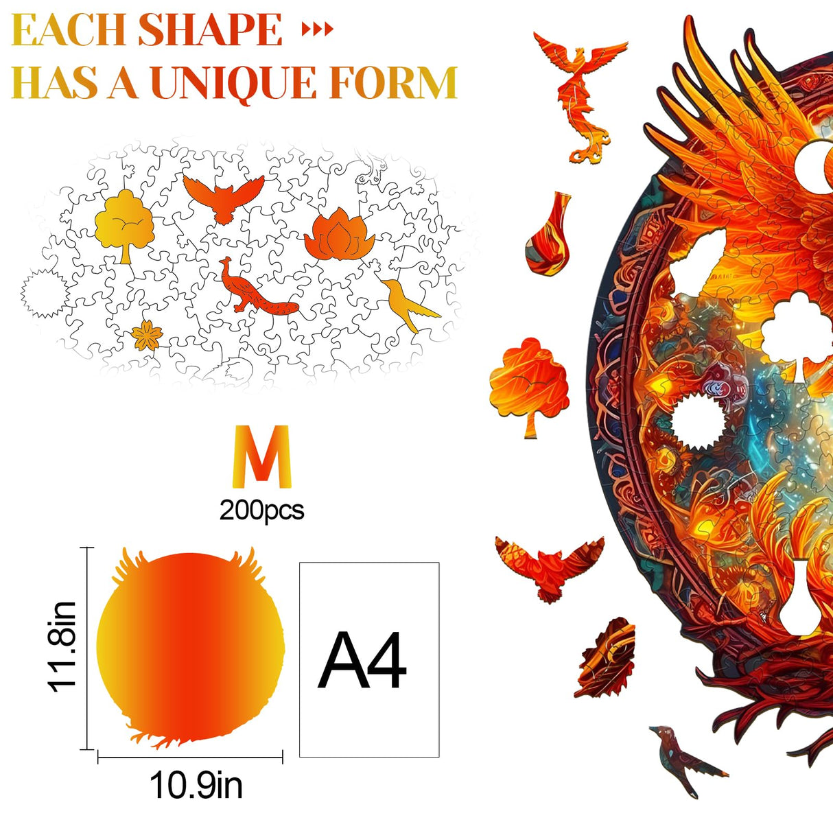 KAAYEE Wooden Jigsaw Puzzles-Wooden Puzzle Adult Unique Shape Advanced Phoenix Wooden Jigsaw Puzzle for Adult, Family Puzzles 14.9 * 13.8in 290pcs,Chritmas Gift KAAYEE