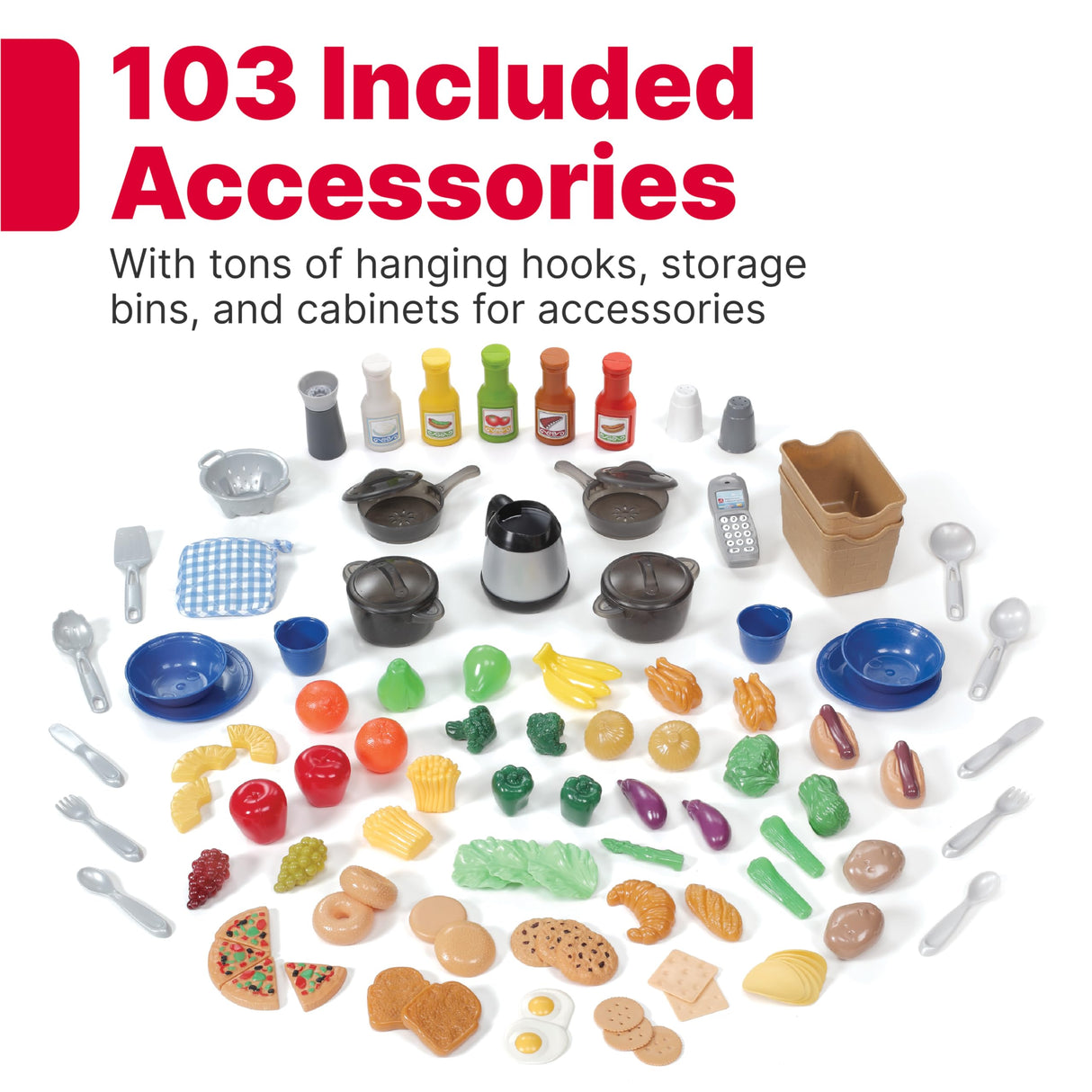 Step2 Grand Walk-In Kitchen & Grill Kids Playset, Indoor/Outdoor Kitchenette, Interactive Play with Lights and Sounds, Durable Plastic, 103 Piece Toy Accessories, Toddlers 2+ Years Old, Brown/Tan Step2