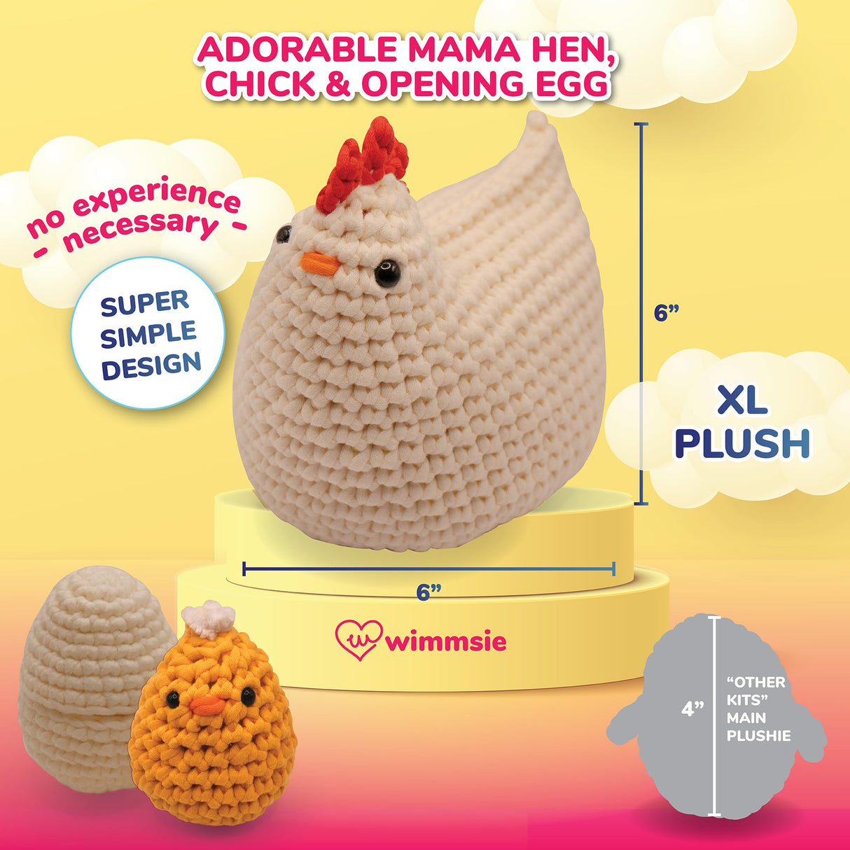 Wimmsie Crochet Animal Kit for Beginners - Easy Beginner Crochet Kit for Kids - Amigurumi Chicken Chick & Egg - 3 Kawaii Stuffed Animals - Cute DIY Yarn Plush Wimmsie