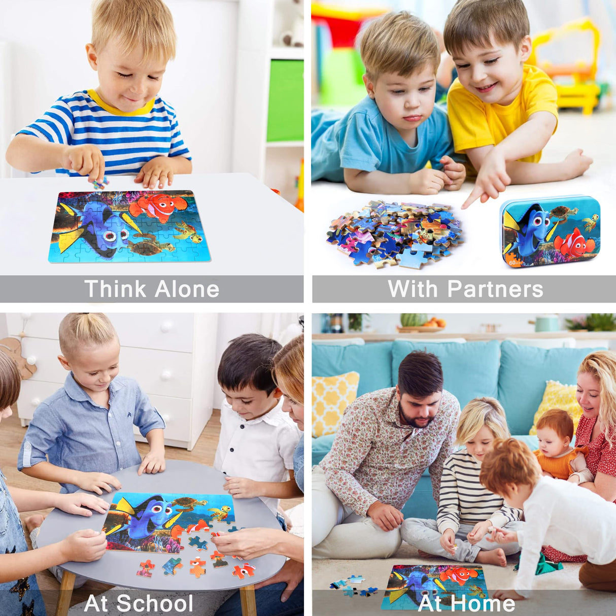 LELEMON Ocean Puzzles for Kids Ages 4-8,Underwater World 60 Piece Puzzles for Kids Ages 3-5,Children Jigsaw Puzzles Kids Puzzles in a Metal Box,Educational Learning Puzzle Toys for Girls and Boys LELEMON