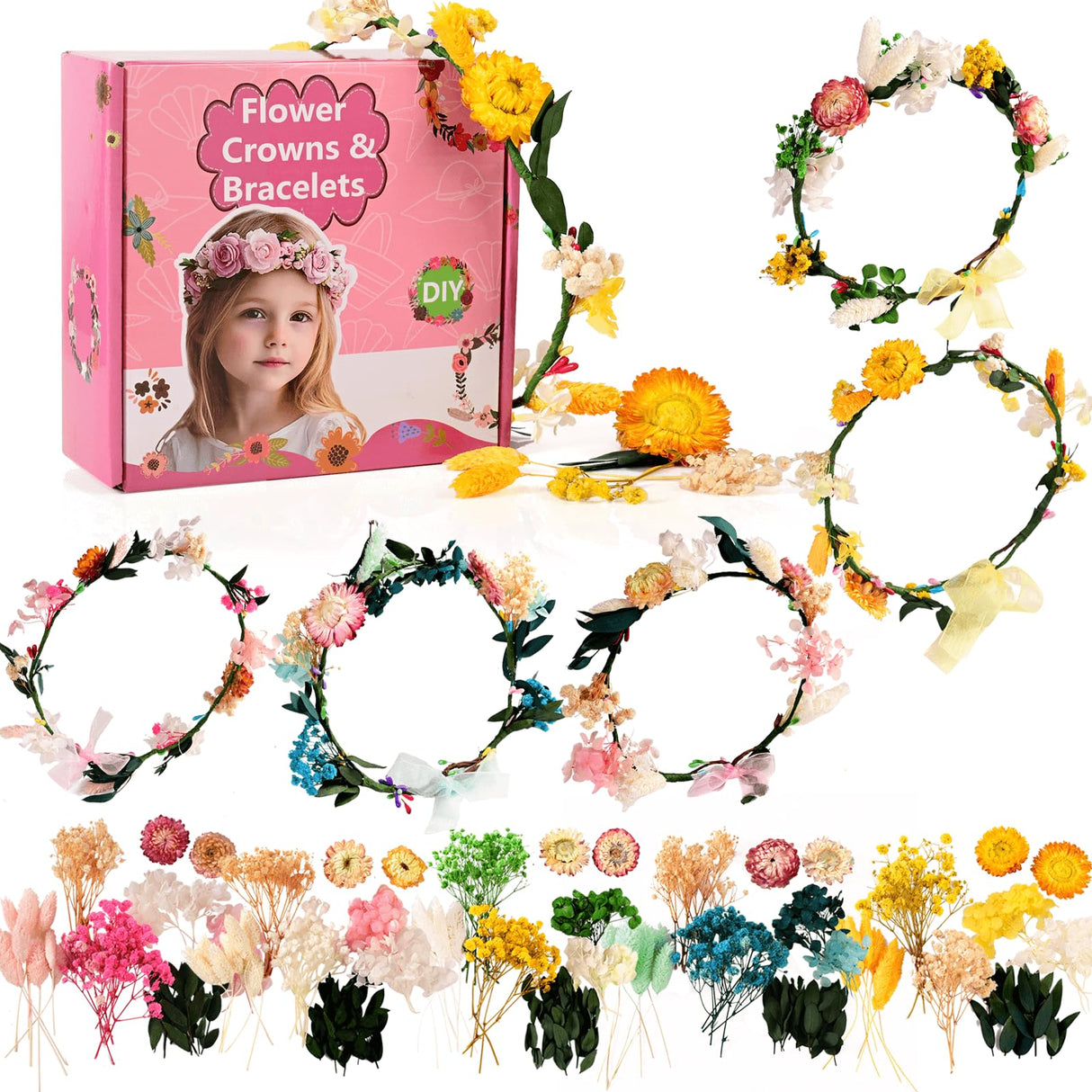 Koceko Real Flower Crown Making Kit for Girls, 10PCS DIY Preserved Flower Headband Craft Kit, Jewelry Making Kit - Perfect Arts Birthday Gifts, Toys for Children Ages 6 7 8 9 10 Years Old & Up Koceko