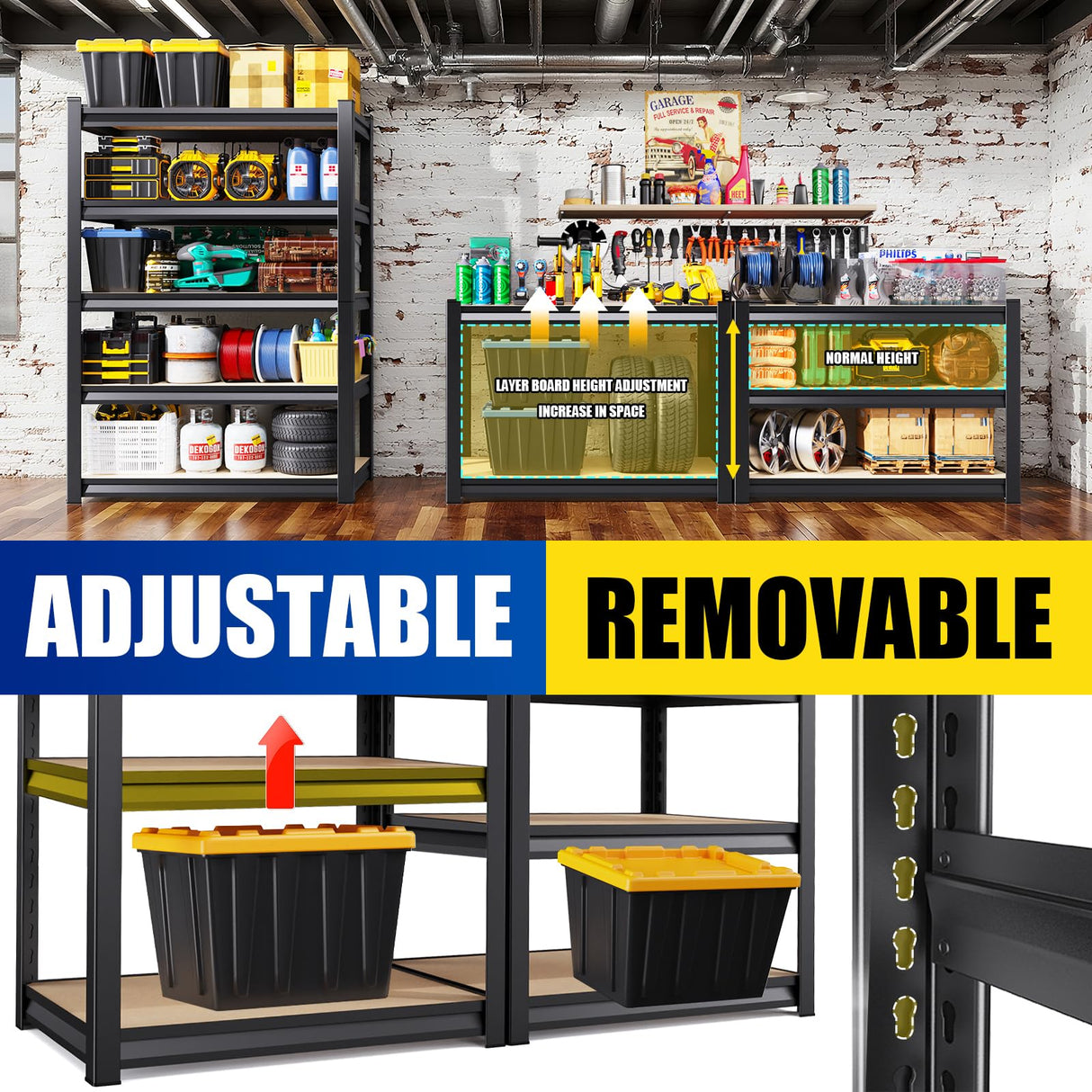 36"W Wood Garage Shelving Heavy Duty Garage Storage Shelves,2500LBs Metal Shelving Unit 5T Adjustable Industrial Utility Shelf Black Organization Rack for Warehouse Storage,72"Hx 35.4"Wx 15.8"D RPGHJJ