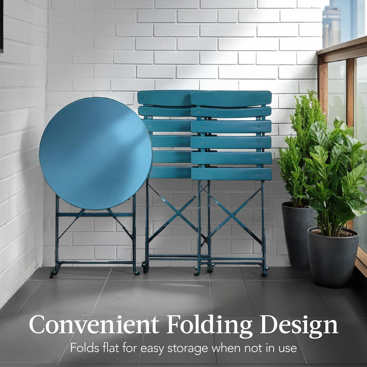 Best Choice Products 3-Piece Bistro Set, Space Saving Folding Design, Solid Steel, Outdoor Patio Furniture Set w/ 2 Chairs, Bistro Table - Peacock Blue Best Choice Products