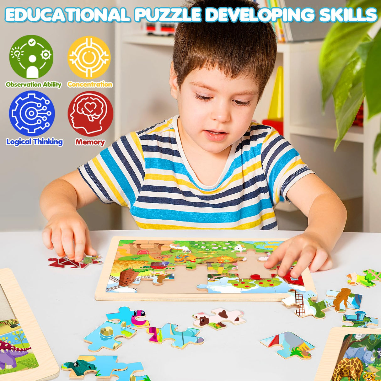 4 Packs Puzzles for Kids Ages 4-6, Wooden Animals Jigsaw Puzzles for Toddlers Ages 2-4, Preschool Educational Puzzles Boards Toys Gifts for 3 4 5 6 Boys Girls Duchong