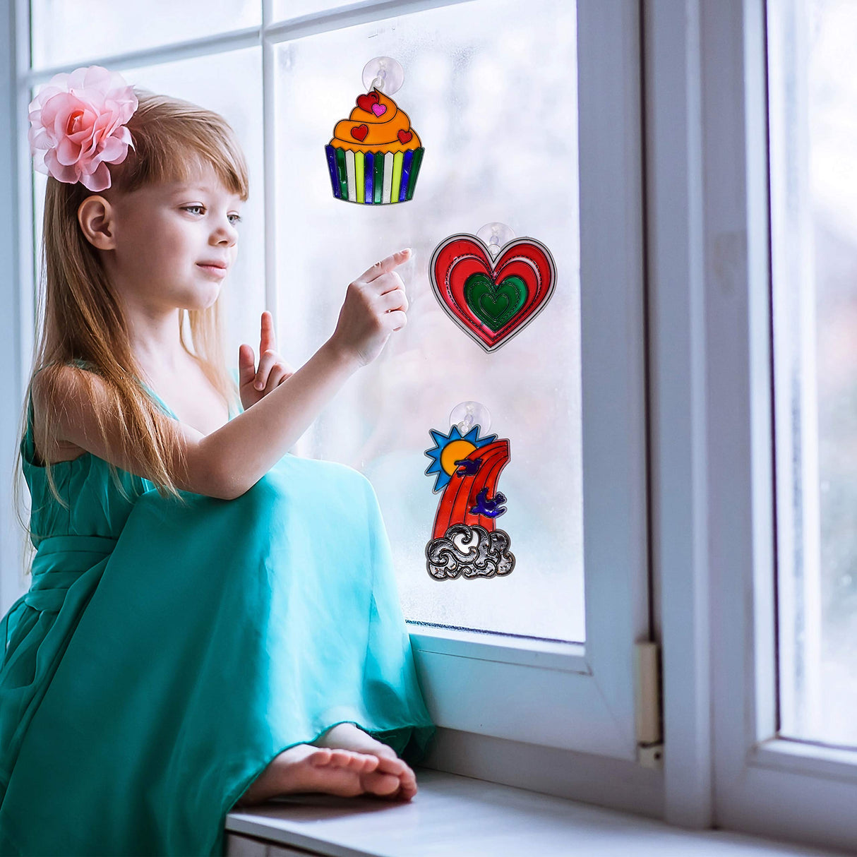Create Your Own Suncatchers for Window Hanging – 24-Pack Window Glitter Art Suncatcher Kit with 12 Colors – Arts and Crafts for Kids KOKO AROMA