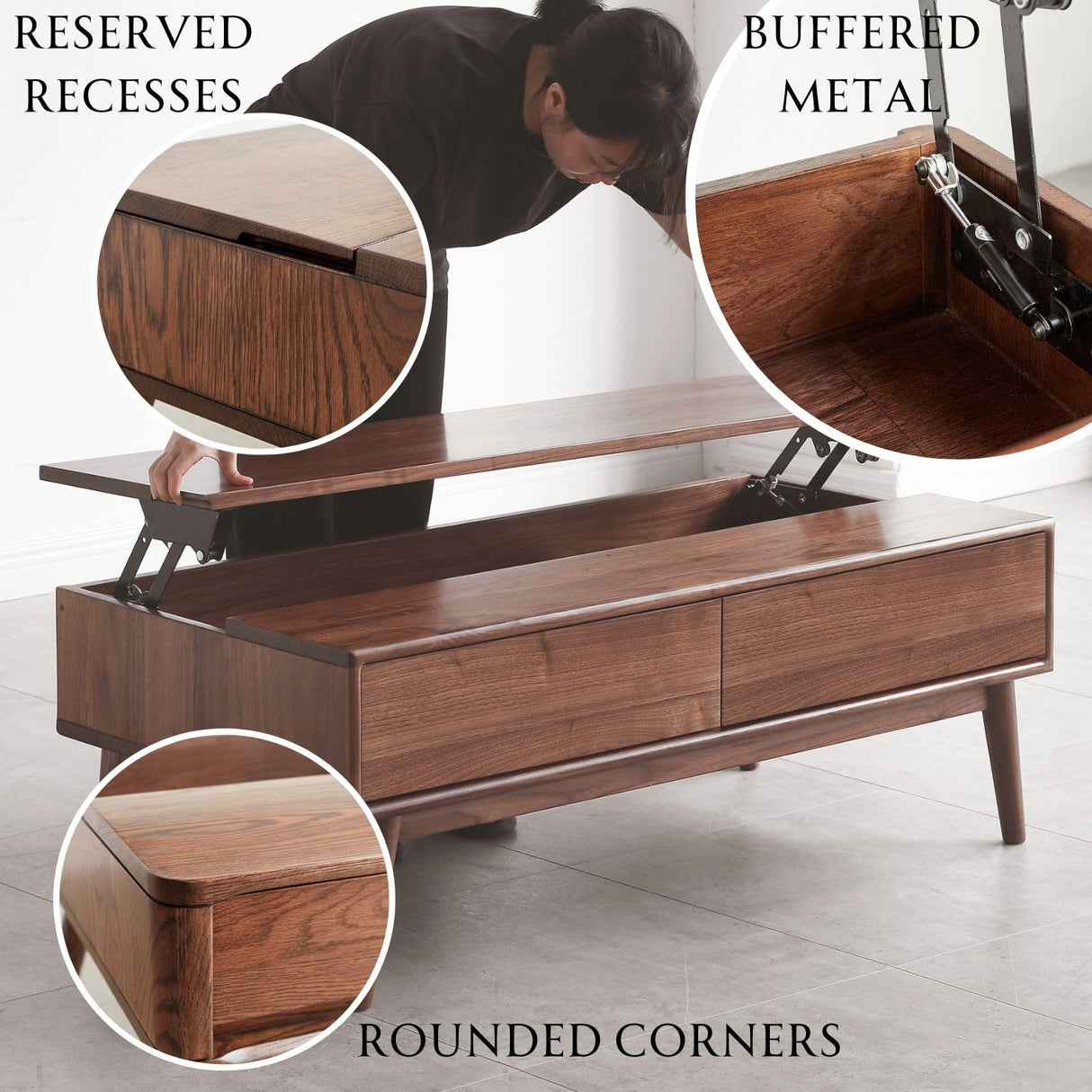 Wayshome 100% Solid Oak Lift Top Coffee Table with Hidden Compartment and Storage Shelf,Living Room Dining Table and Desk (47.24inch) Wayshome