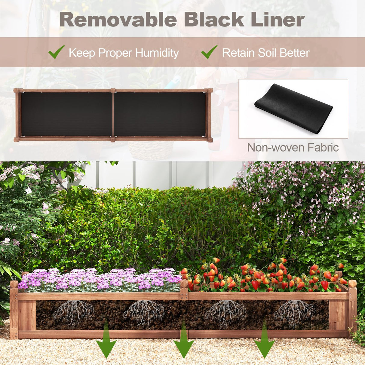 Giantex Wood Raised Garden Bed, Planting Bed with Corner Drainage, Non-Woven Liner for Growing Vegetables, Flowers, Herbs, Fruits, 91”x24”x16” Divisible Planter Box for Backyard, Garden, Lawn Giantex