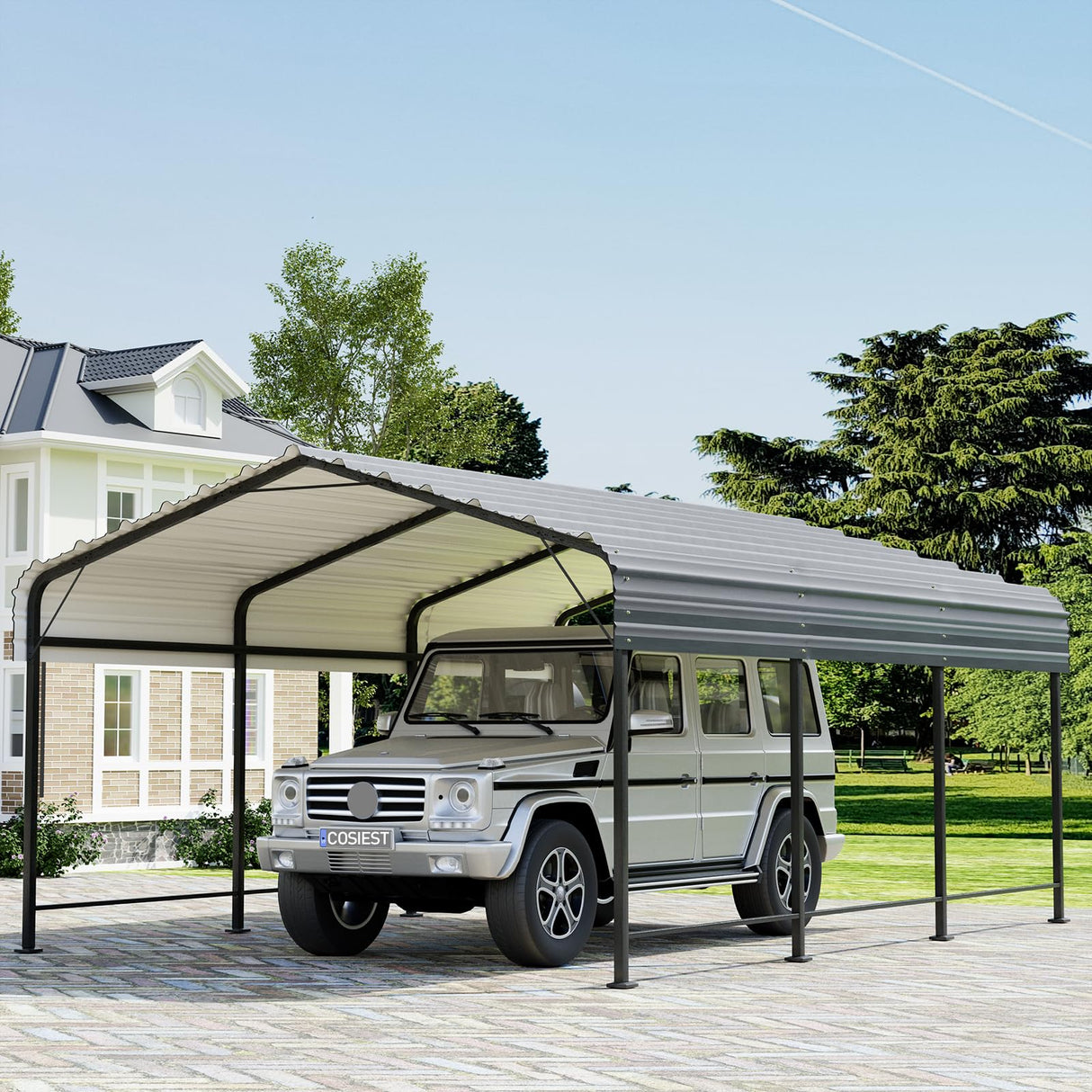COSIEST 10'x20' Carport with Galvanized Steel Roof, Heavy Duty Metal Carport Canopy, Outdoor Garage Car Shelter Shade for Car, Boats and Truck COSIEST