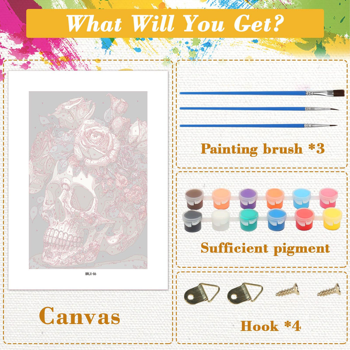 Skyboda Halloween Skull Paint by Numbers Kit for Adults Beginners with Frame, Flower Adult Paint by Number Kits on Canvas, Easy DIY Oil Painting Kits for Home Decor, 8x12in Skyboda