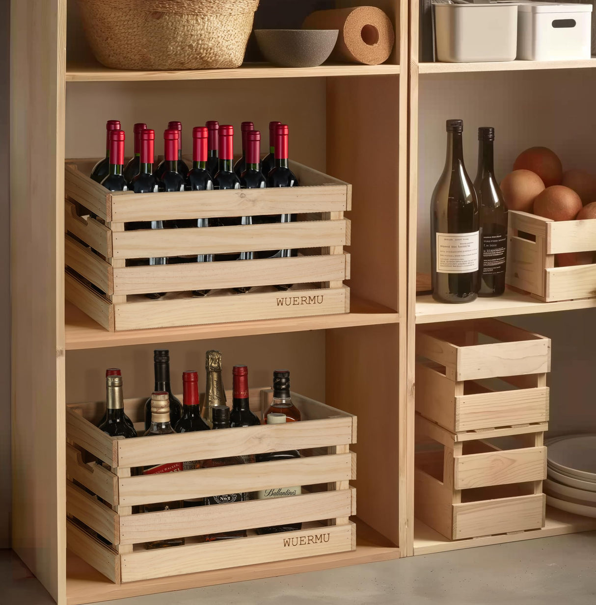 WUERMU Wooden Crates are Suitable for Storage, Milk Crates, Wine Crates, toy Crates, Display and Decoration, Camping, and Other Purposes. They are Sturdy and Durable, set of 2 Length of 17.7 inches. WUERMU