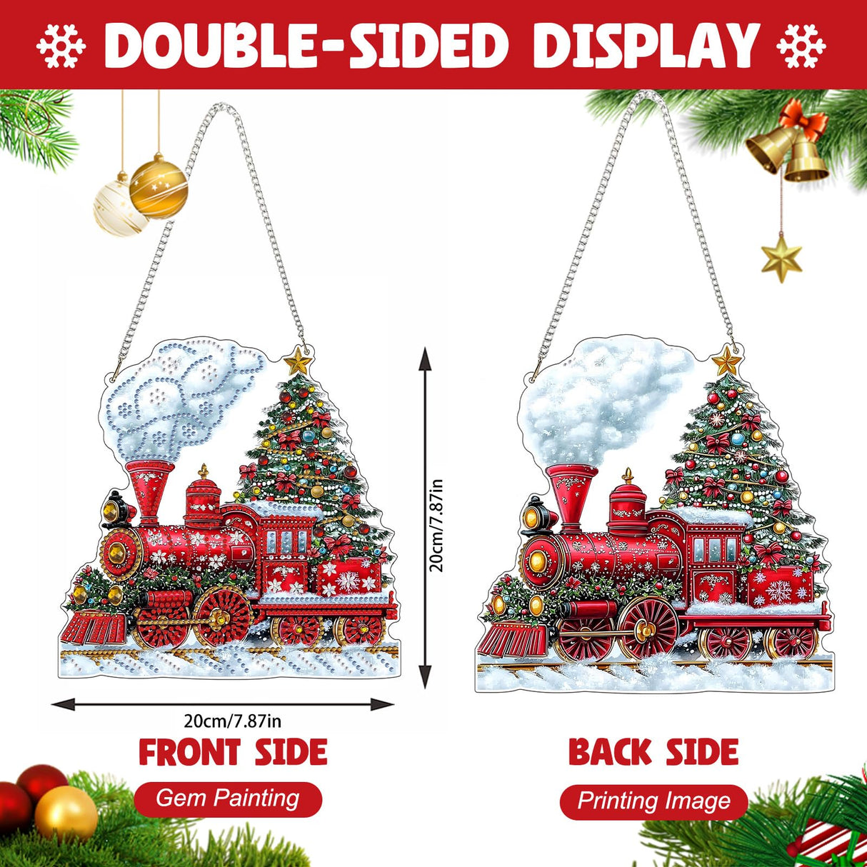 NAIMOER Christmas Diamond Art Hanging Kits for Adults, Christmas Train Diamond Art Suncatchers, 5D Special Shape Fall Diamond Painting Pendant Window Ornament Gifts for Home Garden Door Wall Decor NAIMOER