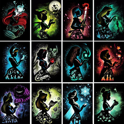 12 Pieces Princess Diamond Painting Kit, 5D Adult Diamond Art, Round Full Diamond Digital Painting Kit, Gemstone Art Painting Kit, DIY Diamond Painting Kit for Beginners (11.8x15.7in)