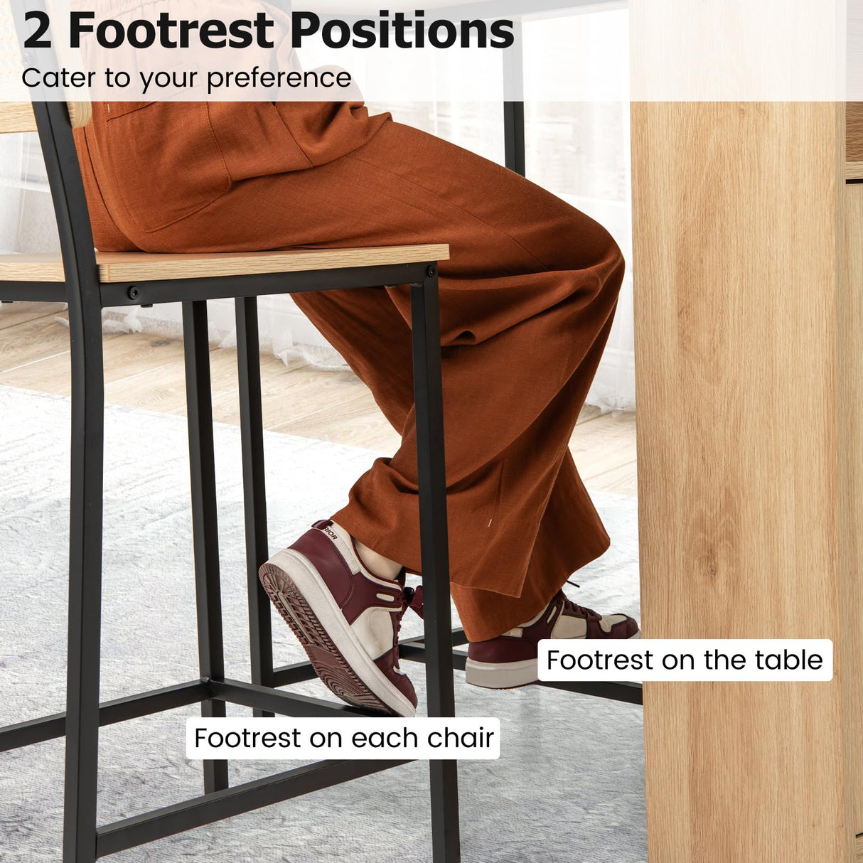 Tangkula 3-Piece Counter Height Bar Table Set, Kitchen Table with 2 Bar Stools & Storage Shelves, Breakfast Table Set with Backrests & Footrests, Rectangular High Top Pub Table with Chairs for 2 Tangkula