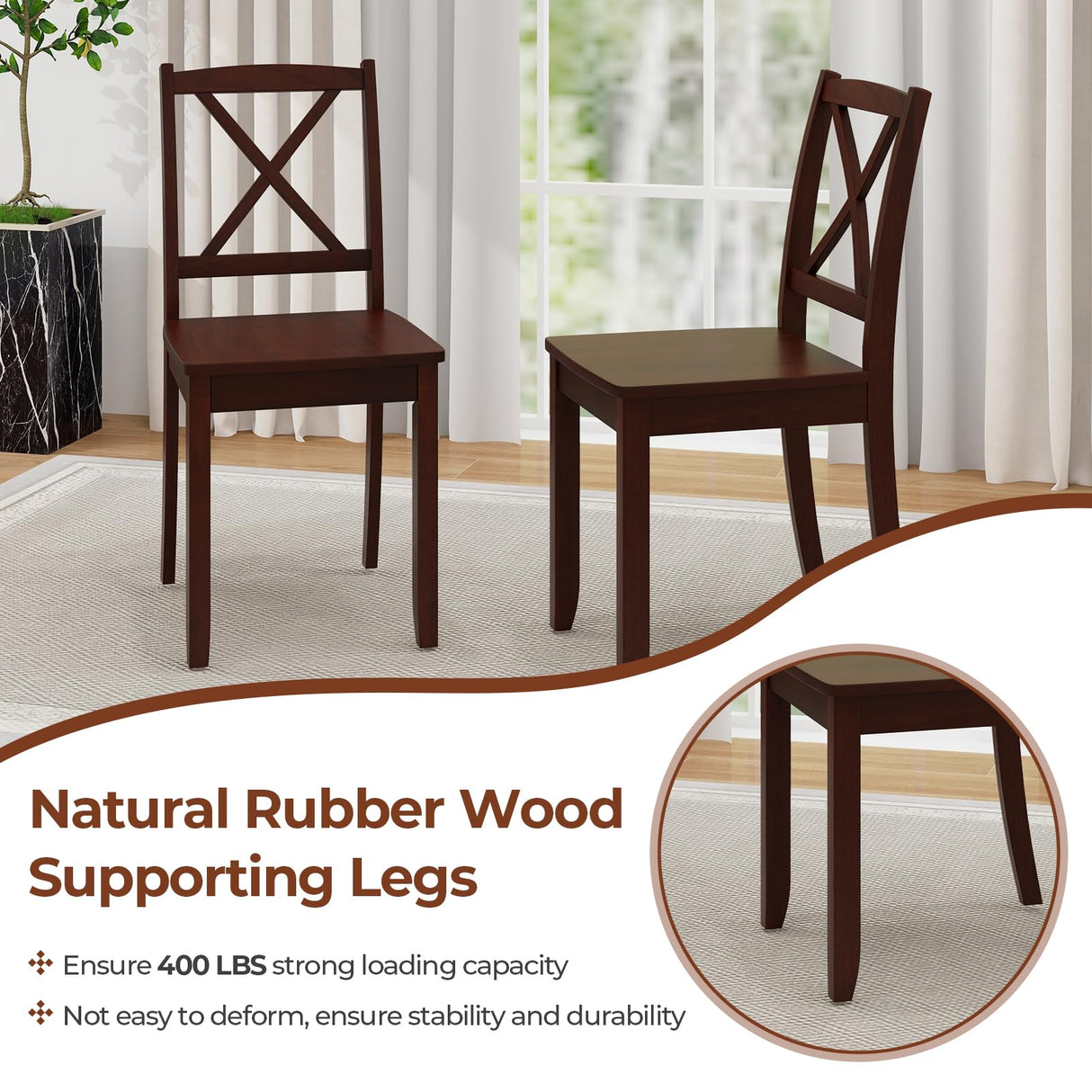 Giantex Wood Dining Chairs Set of 4, Armless Kitchen Chairs w/Rubber Wood Legs & Curved Backrest, Farmhouse Cross Back Diner Chairs, Wooden Side Chairs for Home Dining Room, Load 400 LBS, Brown Giantex