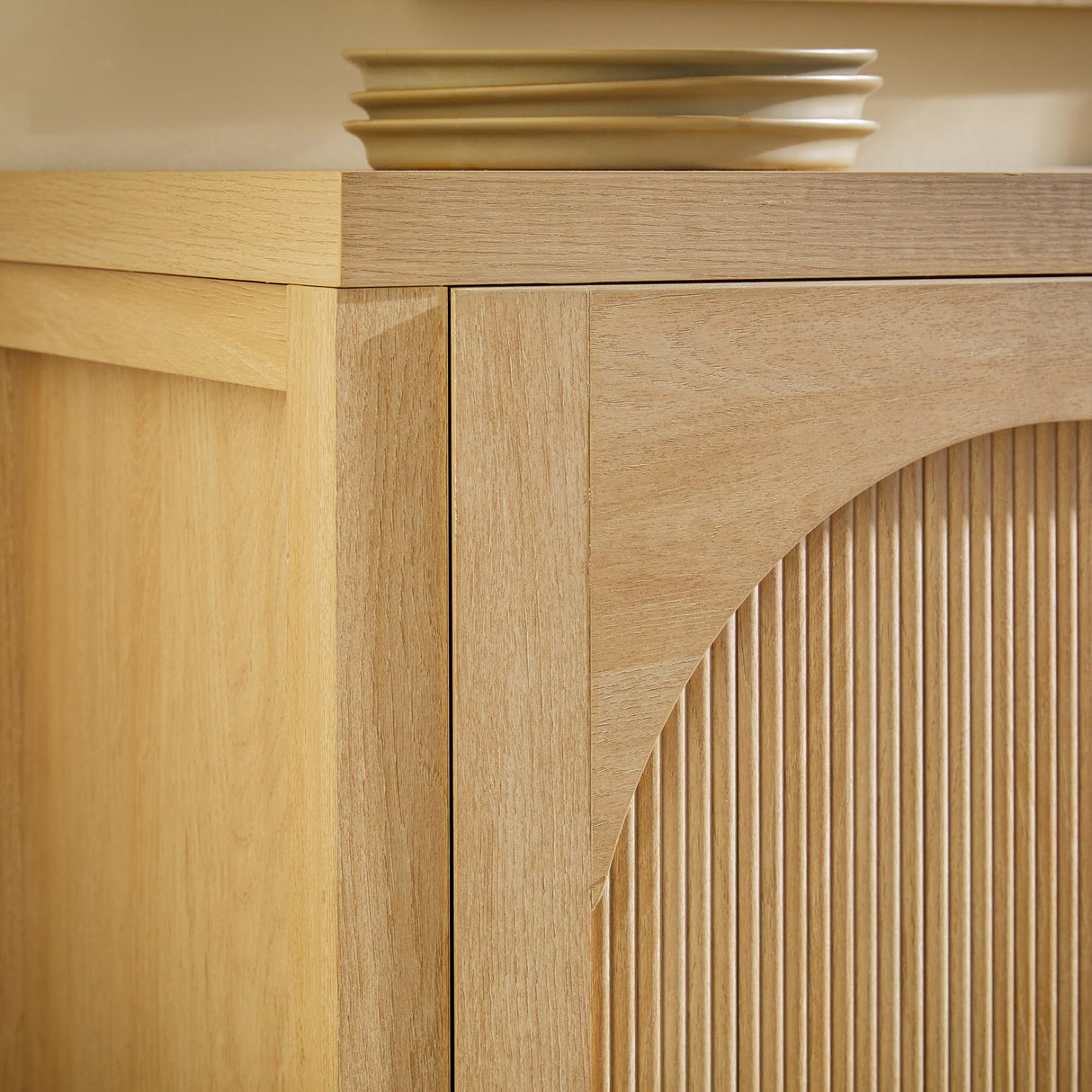 Walker Edison Sasha 4-Door Reeded Sideboard Buffet with Cord Management, 70 Inch, Coastal Oak Walker Edison