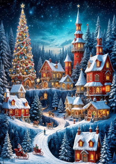 Winter Castle House Diamond Art Painting Kits for Adults, Christmas Diamond Painting Kits for Adults Beginners, 5D DIY Full Drill Diamond Dot Gem Art Kits for Adult, Home Wall Decor 11.8x15.7 Inch