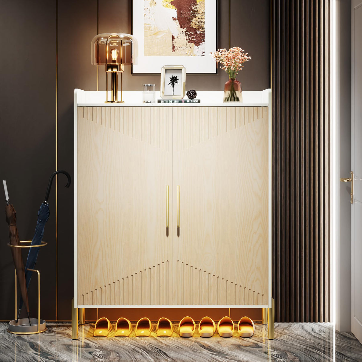 Tribesigns Large Shoe Cabinet with Doors, 6-Tier Entryway Shoe Storage Cabinet with Shelves, 30 Pairs Modern Shoes Rack Organizer for Hallway, Closet, Bedroom, Living Room (White/Natural) Tribesigns