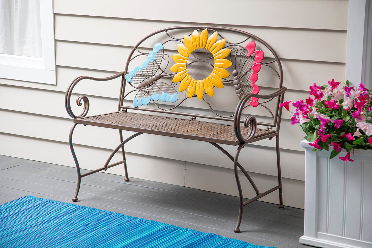 Evergreen Garden Sunflower Garden Bench Outdoors & Indoors | Cast Iron Metal Patio Bench | Outdoor Seating Furniture | Seats for Park, Porch, Deck, Yard Evergreen Garden