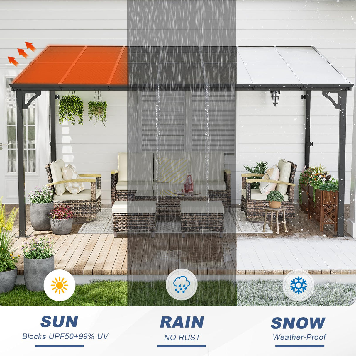 MEISSALIVVE 10' x 14' Pergola with Sloped Roof, Lean to Metal Awning for Outdoor Patio, Deck, Black MEISSALIVVE
