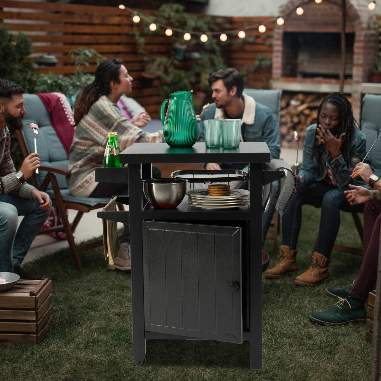 Kozyard BBQ Grill Storage Cart/Bin, Grill Carts Outdoor Storage Cabinet with Wheels, Metal Grill Table Kitchen Dining Table Cooking Prep BBQ Table for Patio Island Home Party Bar (Grey) Kozyard