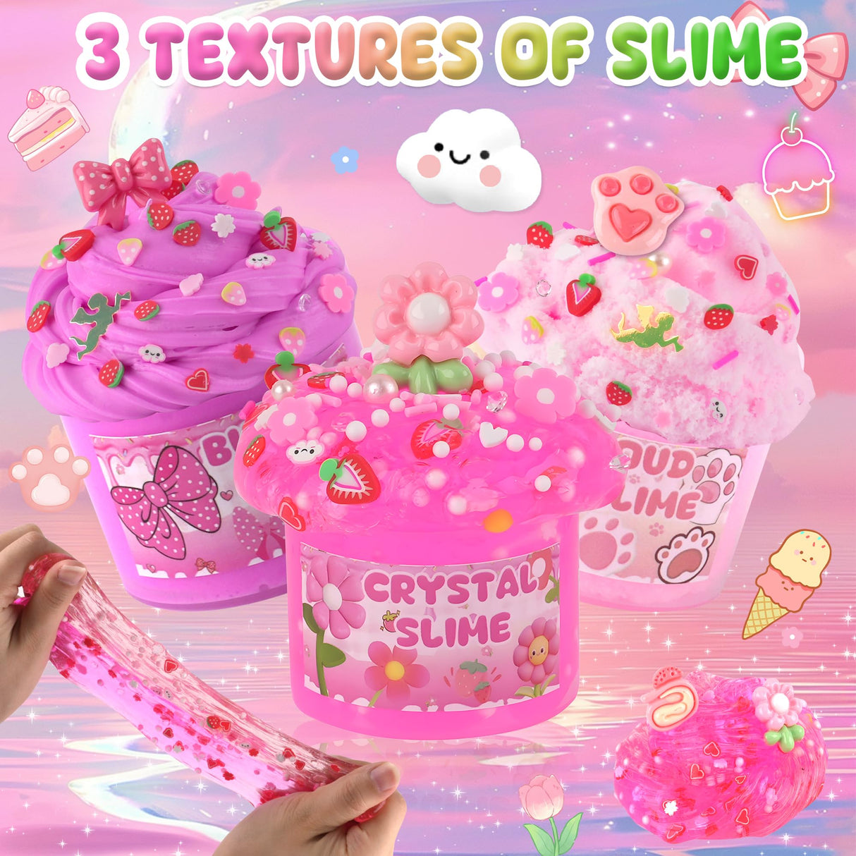 6 Pack Slimes, Pink Slime Kids, Cloud Slime kit for Girls Ages 8-12, Toys for Girls and Boys, for Kids Slime Set Party kit Goodie Bag Stuffers, 4 5 6 7 8 9 10 Year Old Girl Birthday Gift Cute Stuff LAWOHO