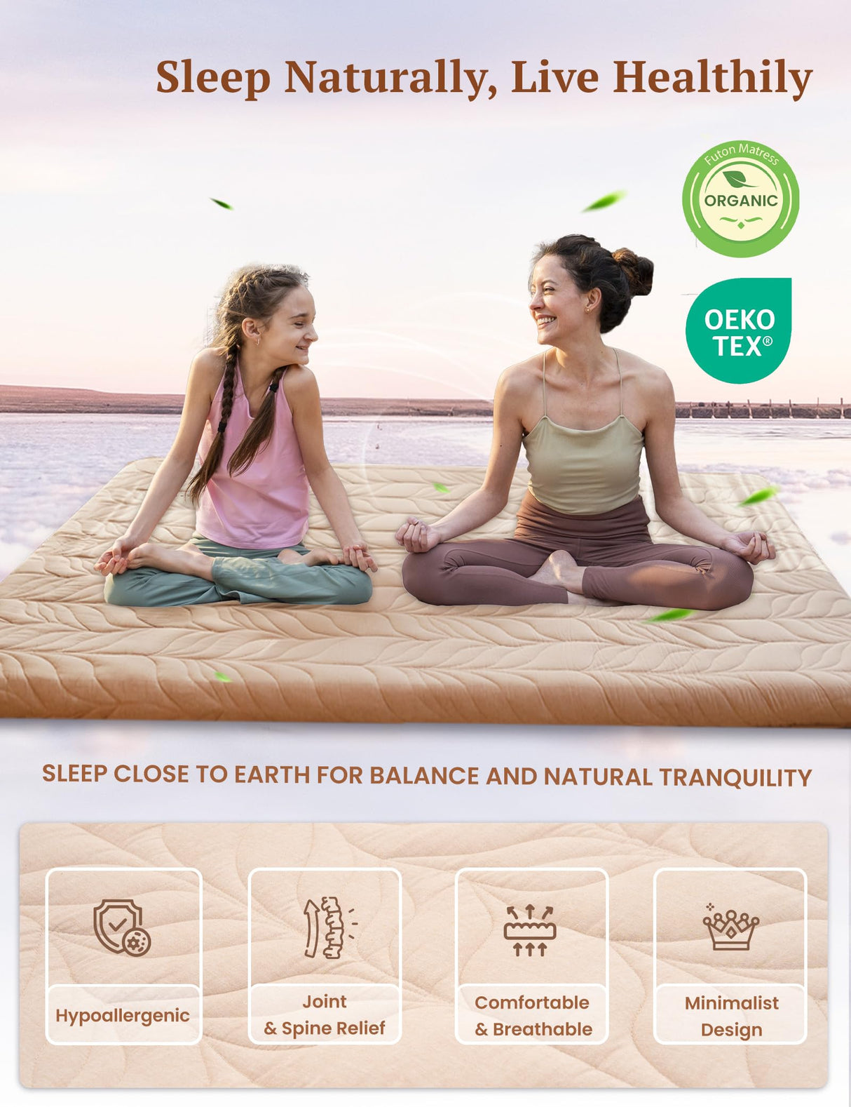 ZonLi Japanese Floor Mattress Futon Mattress Full Size, 4" Thicken Roll Up Tatami Mat w/ 100% Cotton Washable Cover, Portable & Foldable Floor Bed Mattress for Sleeping, Dormitory, Adult Kids, Coffee ZonLi