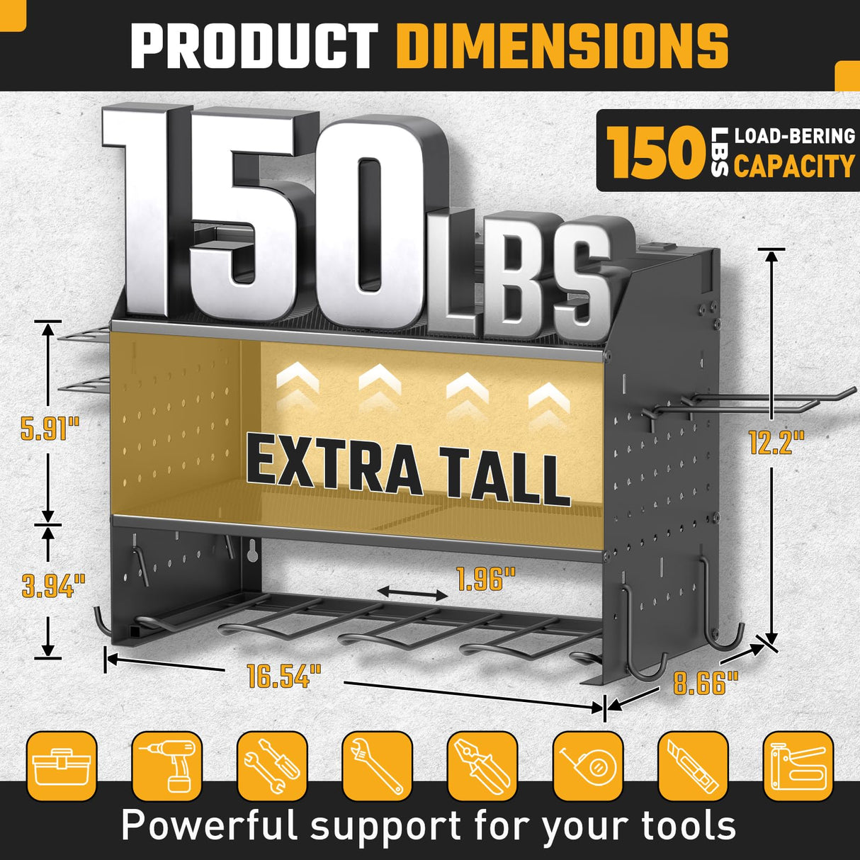 ZESEN Power Tool Organizer with Charging Station, Heavy Duty 3 Layer Drill Holder Wall Mount Garage Shelf Rack with 6 Outlet Power Strip, Tool Shelf with Hooks, Drill Bit Rack for Garage, Black ZESEN