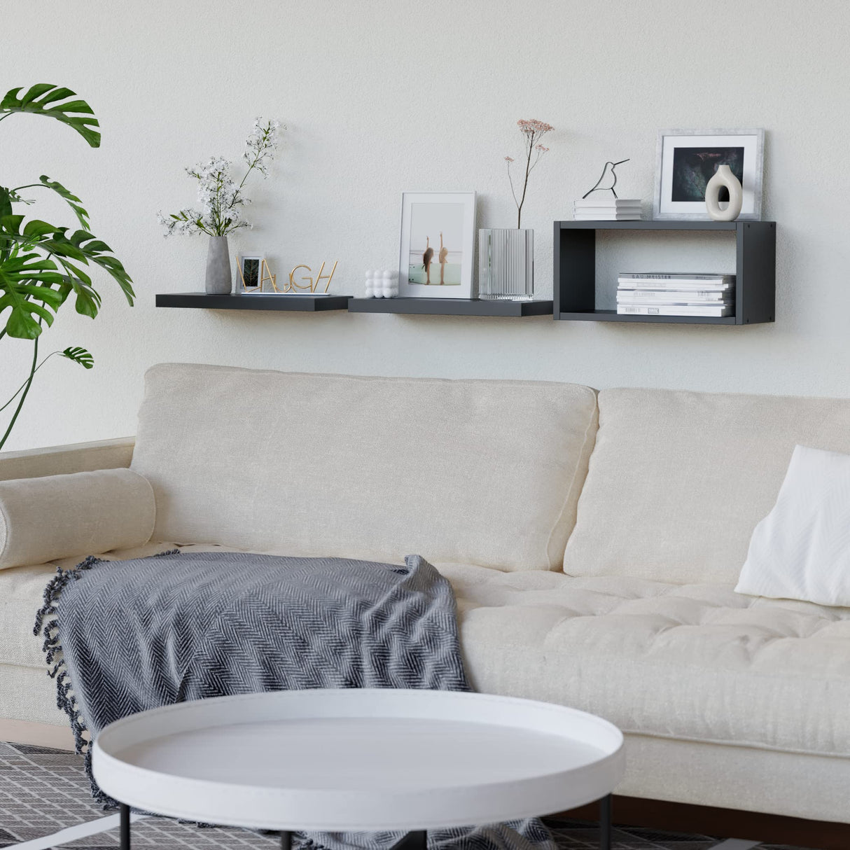 RICHER HOUSE Black Floating Shelves Set of 3, Modern Bathroom Shelves Wall Mounted Shelves for Wall Decor, Over Toilet Black Wall Shelves for Bathroom Bedroom, Living Room, Kitchen - Black RICHER HOUSE