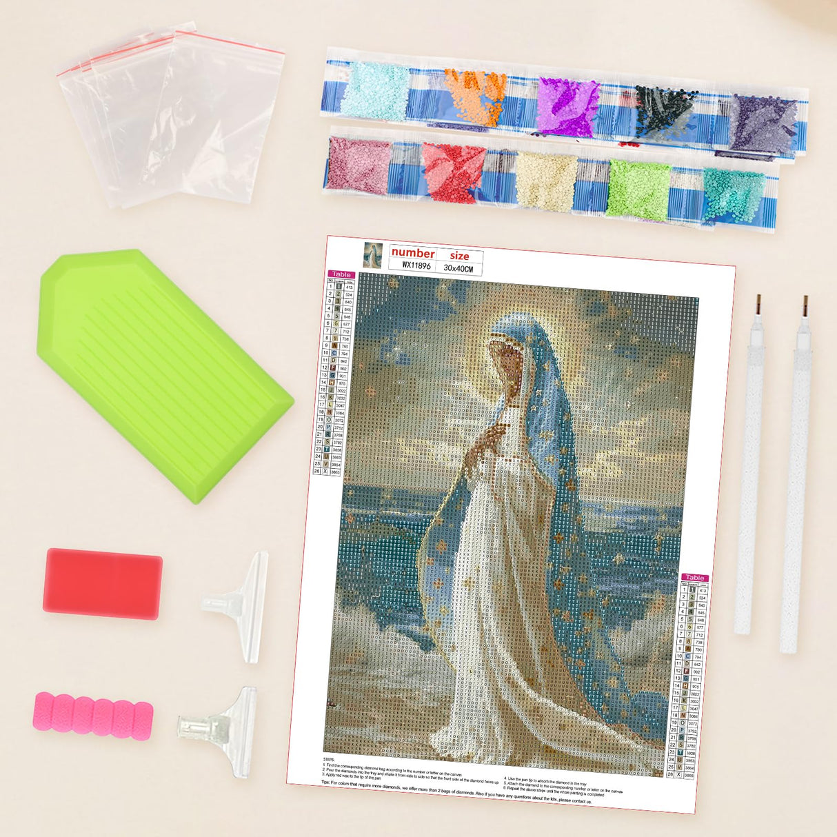 Lxmsja Our Lady of The Starry Sea Diamond Art Kits for Adults, Ocean Diamond Painting Kits for Beginners, 5D DIY Full Drill Gem Art Crafts for Adults, Home Wall Decor 12x16 inch Lxmsja