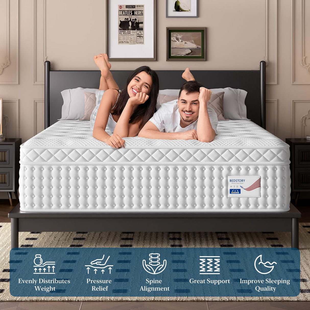 BedStory Twin Mattress, 12 Inch Medium Mattress with Extra Lumbar & Hip Support, Deep Sleep Mattresses for Motion Isolation and Pain Relief, Fiberglass Free, 365 Nights Trial, Forever Warranty BedStory