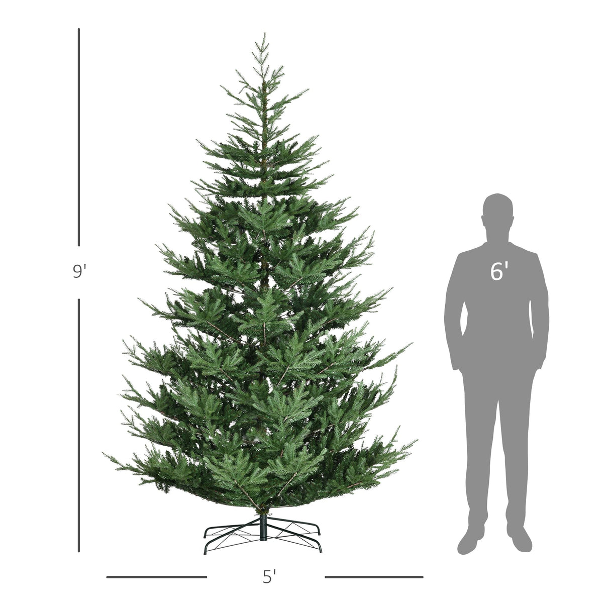 HOMCOM 9 Foot Artificial Christmas Tree, Pine Hinged Xmas Tree with 1939 Realistic Branches, Steel Base, Auto Open, Green HOMCOM