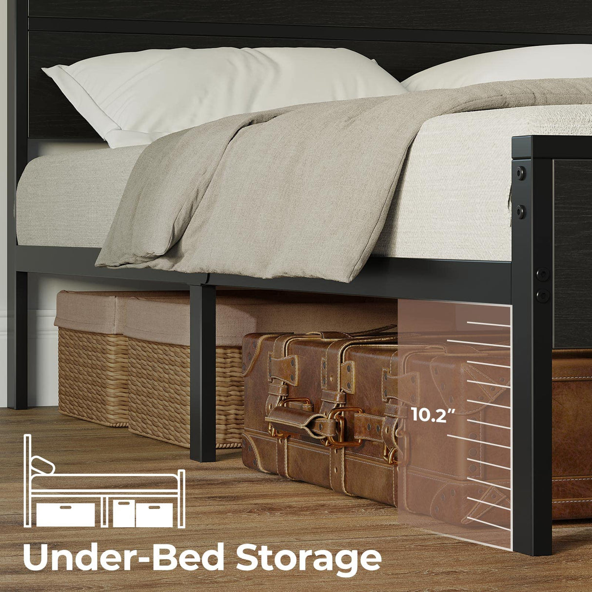 Rolanstar Bed Frame with Charging Station, Twin Bed with LED Lights Headboard, Metal Platform, Strong Metal Slats, 10.2” Under Bed Storage Clearance, No Box Spring Needed, Noise Free Rolanstar