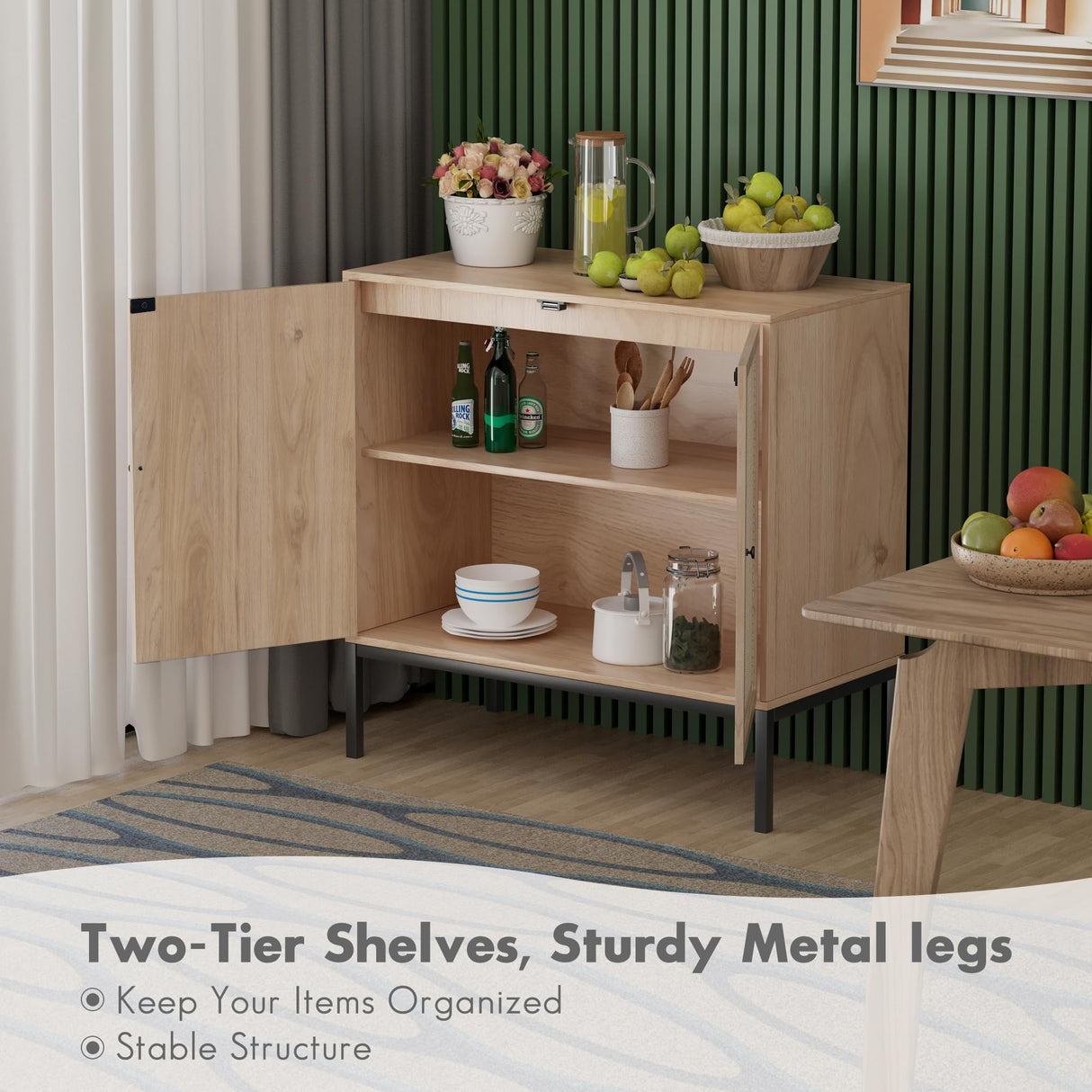 Yechen Set of 3 Rattan Cabinet, Sideboard Storage Cabinet with Handmade Natural Rattan Doors, Buffet Cabinet, Cane Credenza for Living Room, Dining Room, Entryway, Kitchen, Yechen