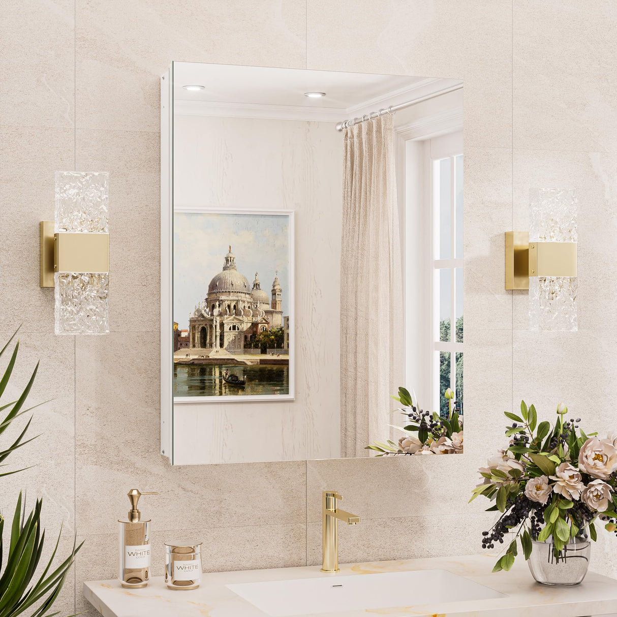 TokeShimi 20x26 Medicine Cabinet Mirror with Storage Tempered, Aluminum Surface Mount or Recessed Medicine Cabinet White with Adjustable Shelves for Bathroom Vanity Modern Farmhouse TokeShimi