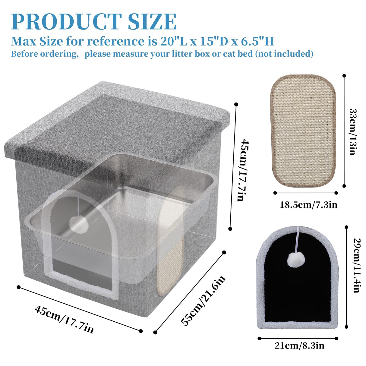 Cat Litter Box Enclosure Furniture, Foldable Hidden litter box with Mesh Storage Bag, Litter box furniture with Waterproof Inside, Easy Clean, Odor Control, Easy Assembly - 21.6”L x 17.7”D x 17.7”H Shikha