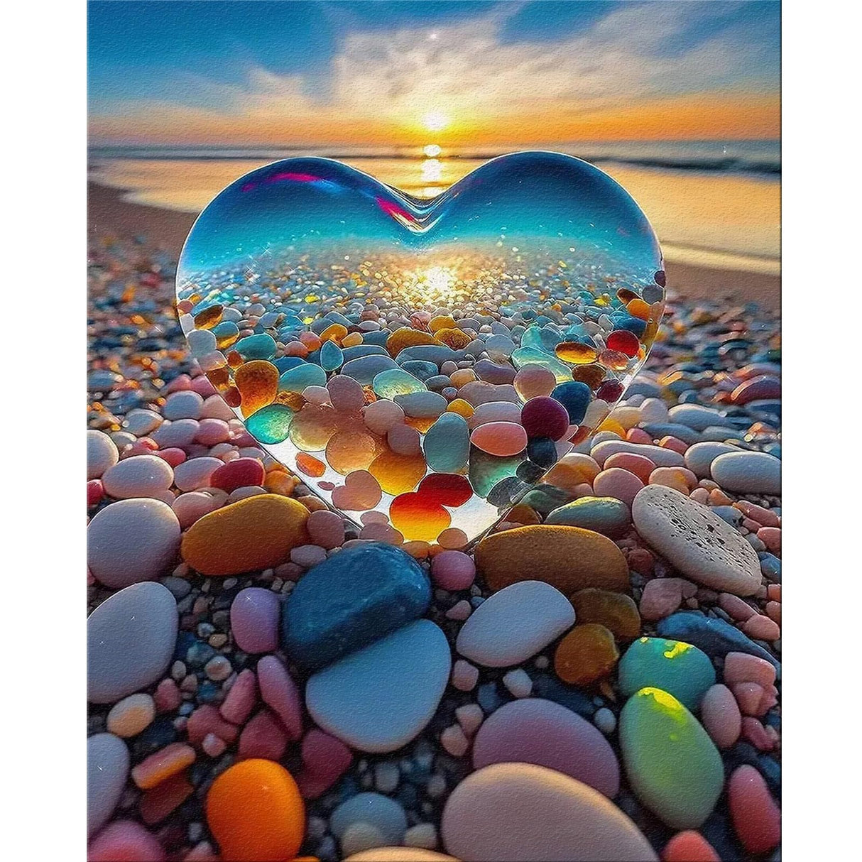 TOCARE Paint by Numbers Kit for Adults Beach Sunset, Acrylic Adult Paint by Number Sunset with Crystal Heart 16x20inch for Home Wall Decor TOCARE