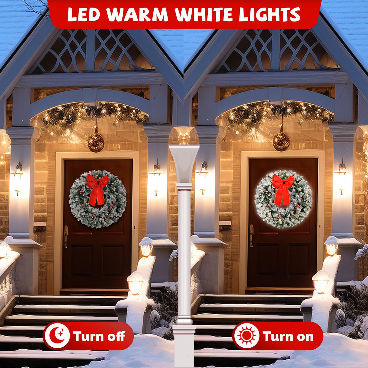 VINGLI 36 Inch Prelit Christmas Wreath, Artificial Christmas Wreath for Front Door, Window, Fireplaces, Indoor Decorate, with 100 LED Lights, 300 Forested Branches (Plug-in) VINGLI