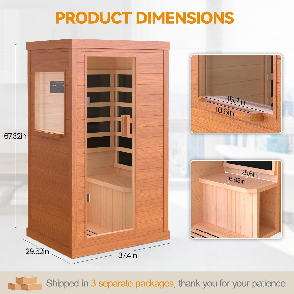 HUGROVE Far Infrared Wooden Sauna, Indoor Sauna with Bluetooth Speakers & 5 Heating Panel, 900W Aucoumea klaineana Dry Sauna for Home, Intelligent Control Panel and Tempered Glass Door HUGROVE