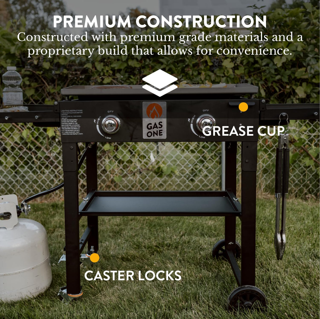 GasOne Foldable Propane Burner Grill – 28-Inch Flat Top Grill Griddle Cooking Station – 2 Burner Propane Grill with Pre-Seasoned Griddle – Professional Burners for Outdoor Cooking with Side Shelves Gas One