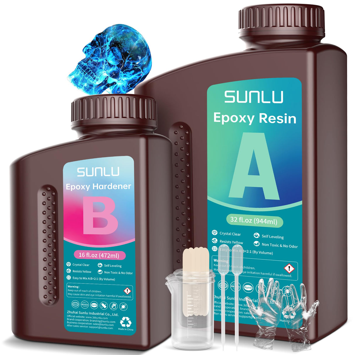 SUNLU Epoxy Resin Kit 48OZ, Crystal Clear Epoxy Resin No Bubble No Yellow, Easy to Mix 2:1 Ratio, Self Leveling Art Resin for Casting, Coating, Jewelry Making, River Table Tops, Gift(32OZ+16OZ) SUNLU