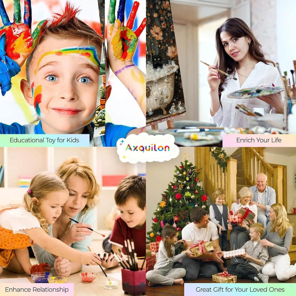 Axquilon Halloween Paint by Numbers Kit for Adults Beginner-Ghost Cat Adult Paint by Number Kits on Canvas, Halloween Easy Adults' Paint-by-Number Oil Painting Craft Supplies 16x20in Axquilon