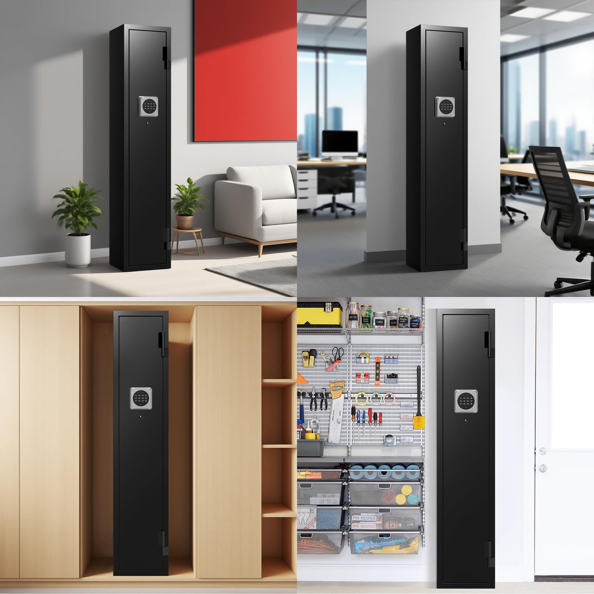 Emasme 2 Gun Safe, Gun Safe for Rifles and Pistols, Quick Access Long Gun Safes for Rifles, Electronic Gun Cabinet with Removable Gun Rack, Pistols Pockets for Home Office Garage (2-3 Guns Safe) Emasme