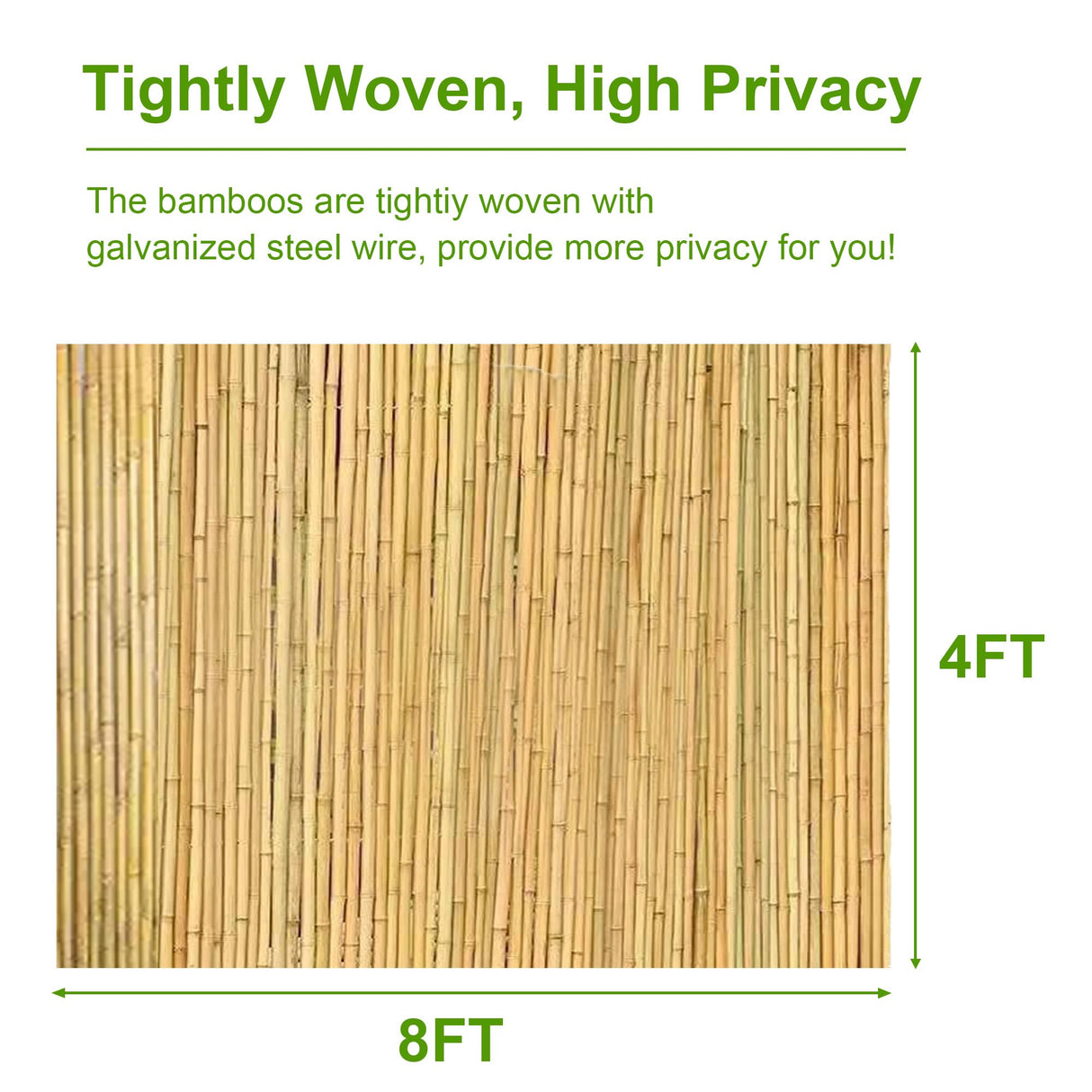 Bamboo Fence 4 ft H x 8 ft L x 0.75 in D, Natural Bamboo Privacy Screen 4 Feet High, Outdoor Or Indoor Divider Decorative Fence Rolls for Patio, Balcony, Garden and Border Pool BSMOULFA