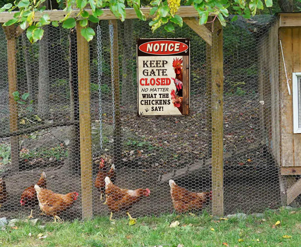 Bestylez Keep Gate Closed Sign Funny Chicken Coop Warning Sign Outdoor Chicken Decor 12" * 8" (261) Bestylez